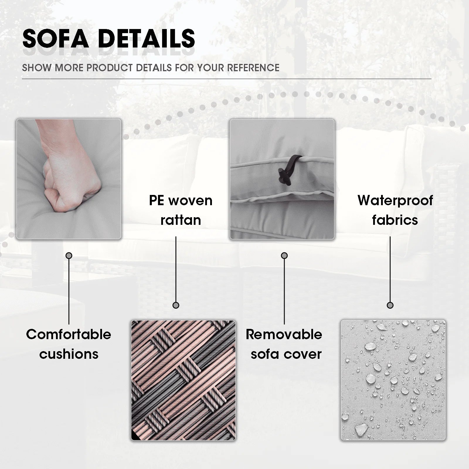 9 Piece Patio Furniture Set with Fire Pit Table, All Weather Outdoor Sectional PE Rattan, Patio Conversation Sets with Cushions and Glass Coffee Table for Garden Lawn Balcony, Grey