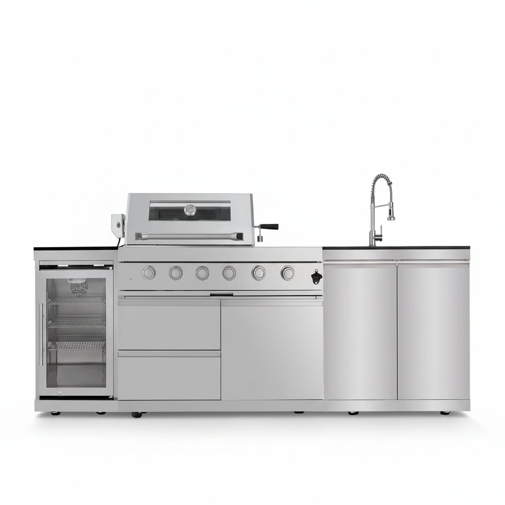 46 In. 4-Burner 72,000 BTU Stainless Steel Outdoor Kitchen BBQ Grill Island, Wine Refrigerator, Rotisserie, in Sliver