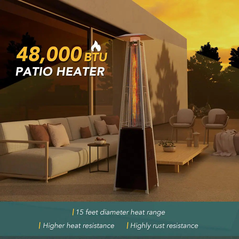 42,000 BTU Stainless Steel Pyramid Flame Propane Patio Heater with Wheels