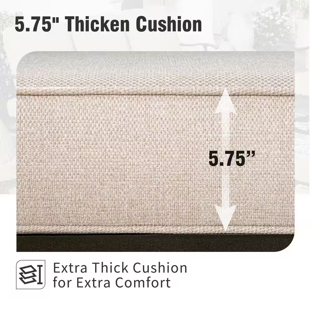 Black Metal Meshed 7 Seat 6-Piece Steel Outdoor Fire Pit Patio Set with Beige Cushions, Black Rectangular Fire Pit Table