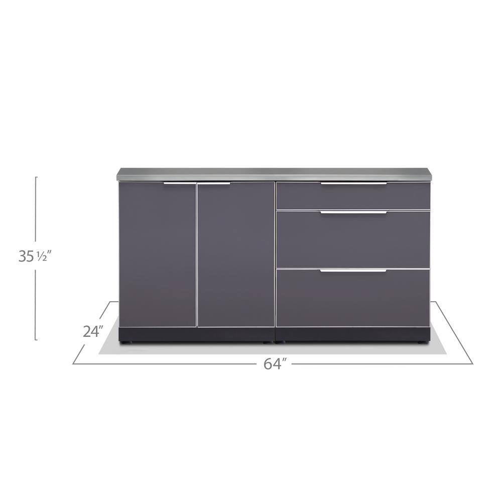 Aluminum Slate Gray 3-Piece 64 In. W X 36.5 In. H X 24 In. D 3-Piece Outdoor Kitchen Cabinet Set with Countertop