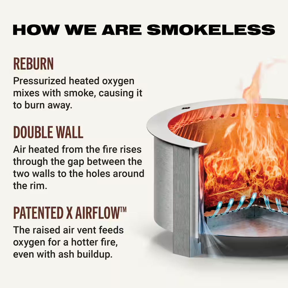 X Series 19 Smokeless Fire Pit - Heavy-Gauge Stainless Steel Material - Compatible W/ Cooking and Grilling- Corten Steel