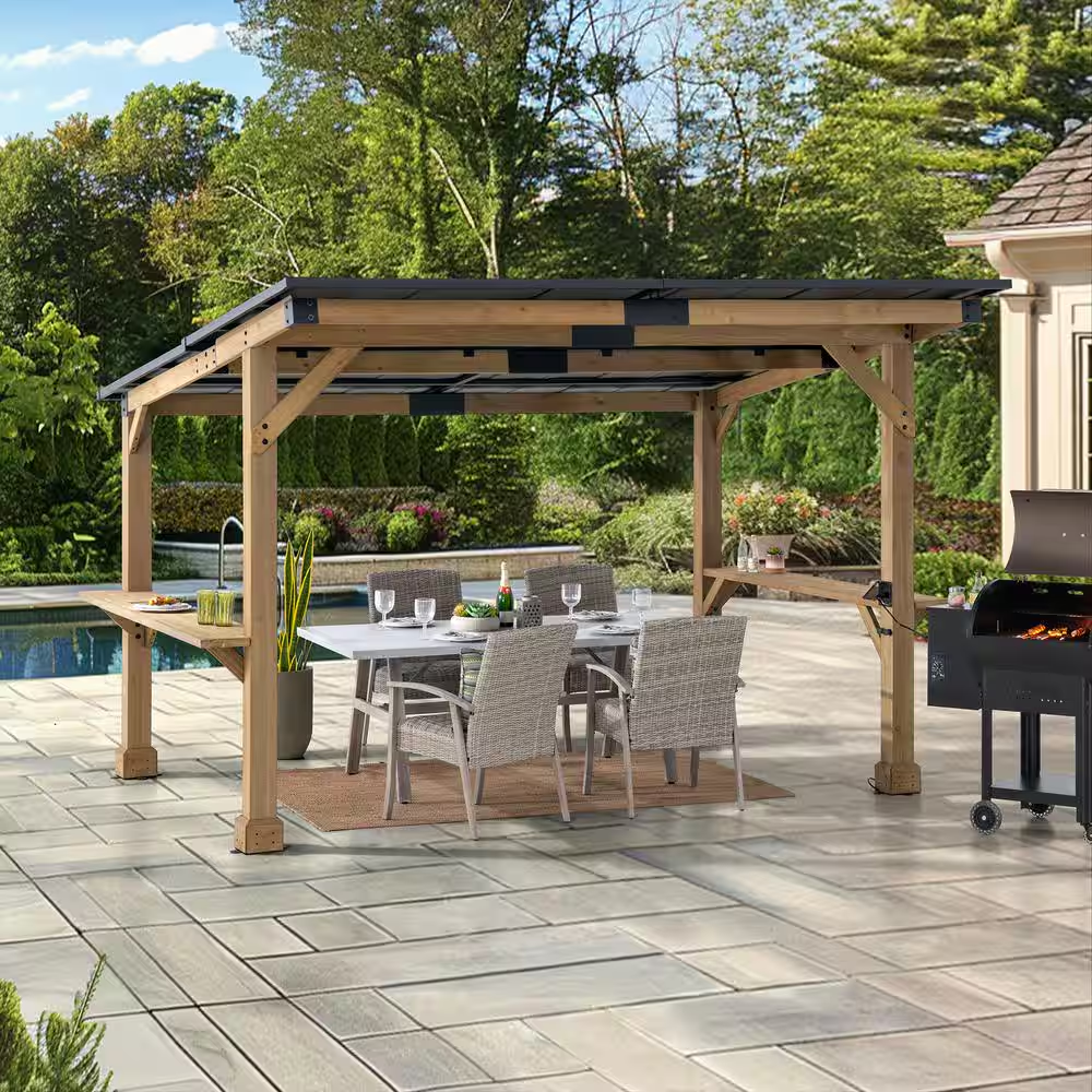 10 Ft. X 12 Ft. Gazebo, Outdoor Patio Wooden Frame Grill Gazebo Backyard BBQ