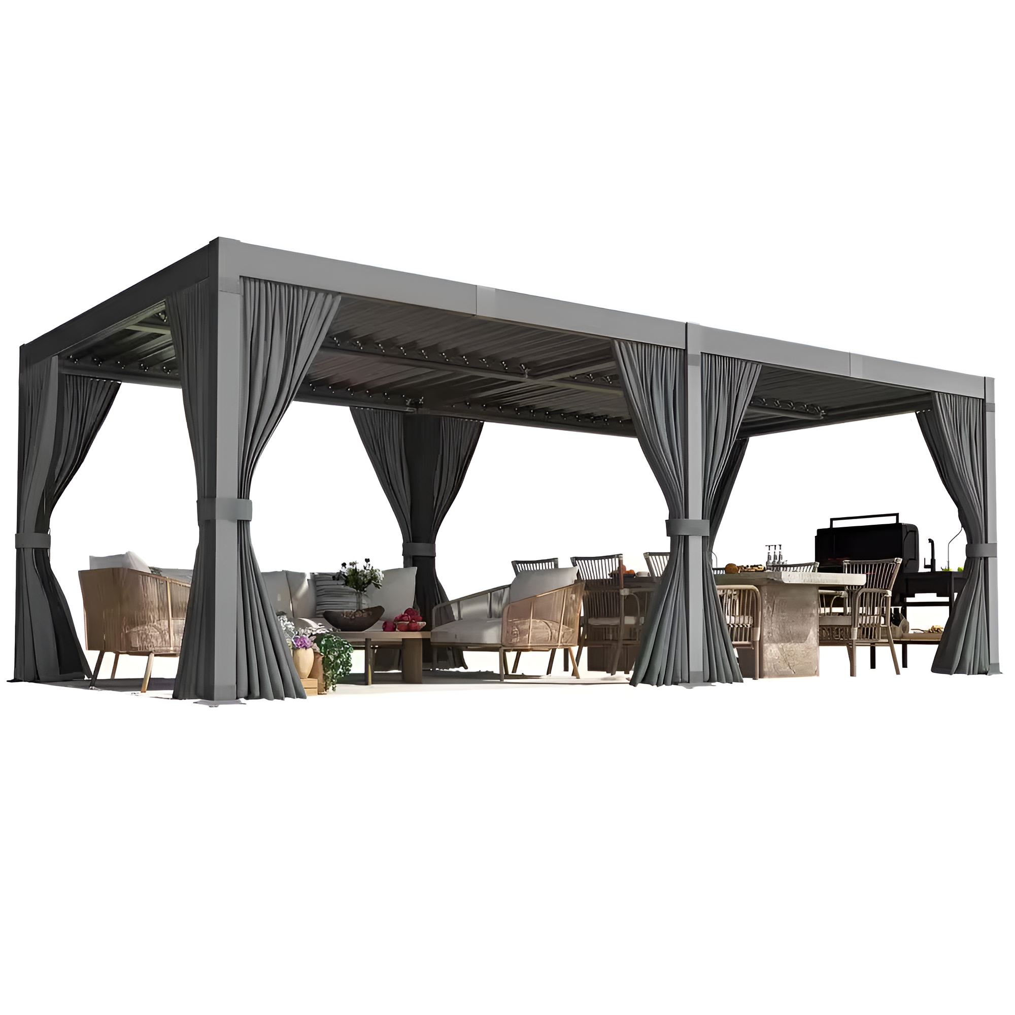 20 Ft. W X 10 Ft. D Aluminum Pergola with Adjustable Louvered Roof, Waterproof Curtains and Nets