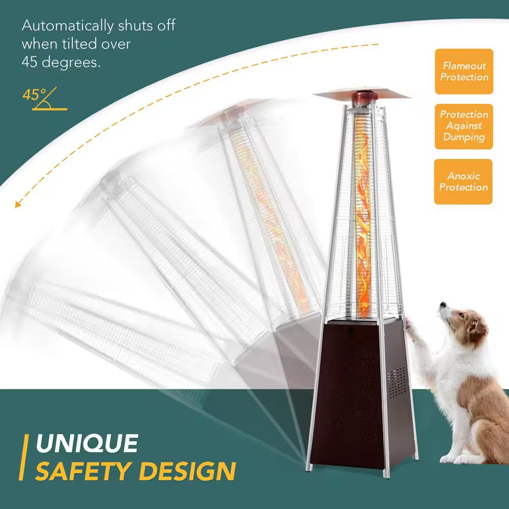 42,000 BTU Stainless Steel Pyramid Flame Propane Patio Heater with Wheels