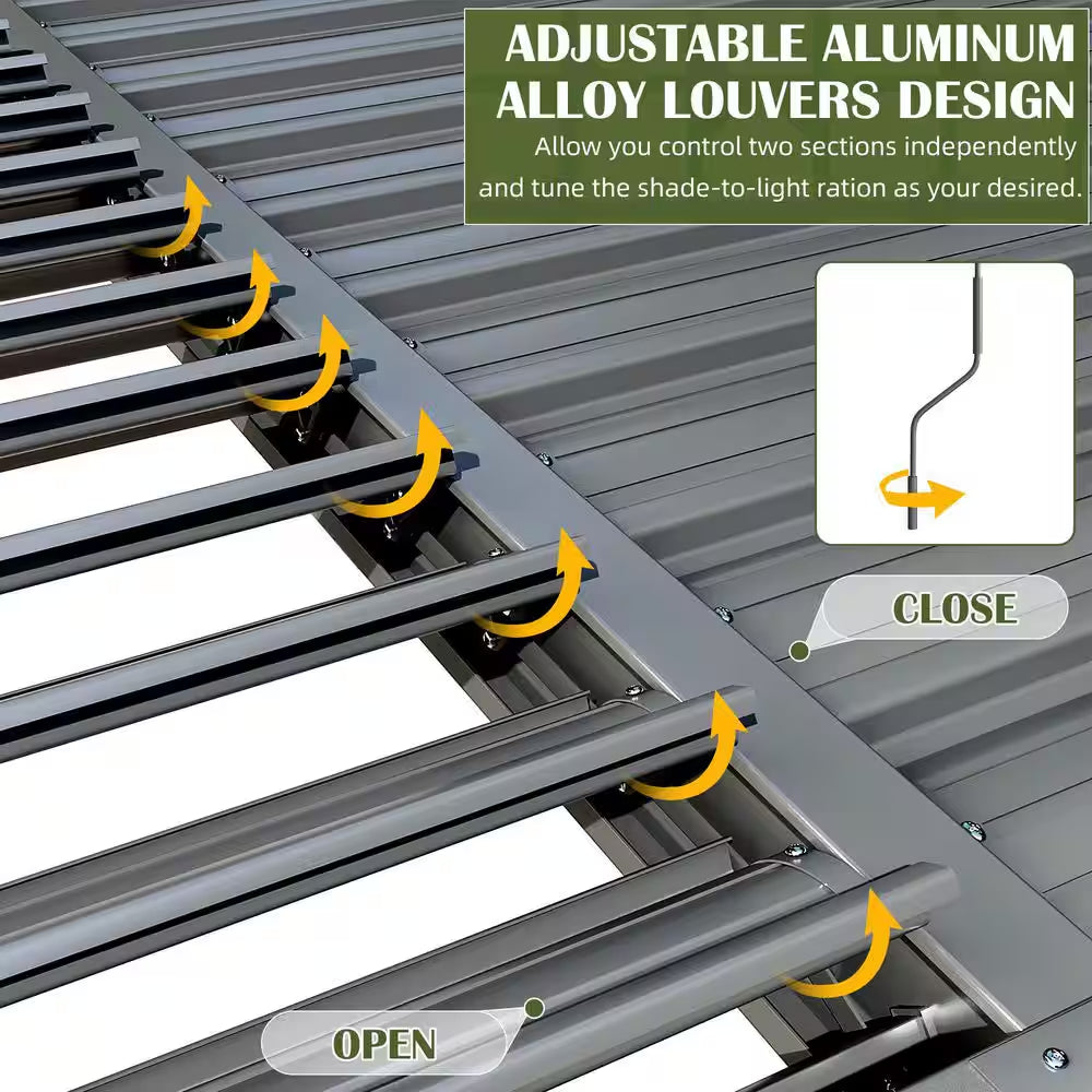 20 Ft. W X 10 Ft. D Aluminum Pergola with Adjustable Louvered Roof, Waterproof Curtains and Nets