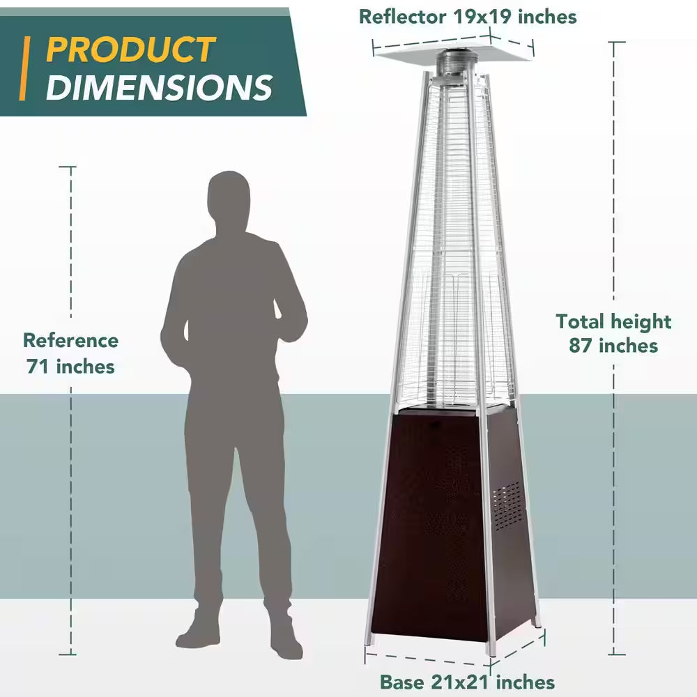 42,000 BTU Stainless Steel Pyramid Flame Propane Patio Heater with Wheels