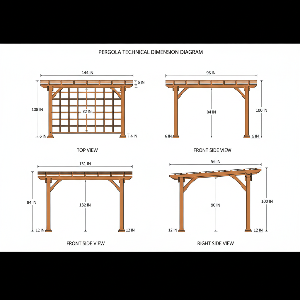12 Ft. W X 10 Ft. D Solid Wood Pergola