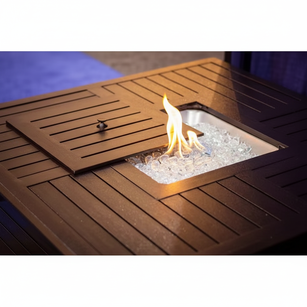 45 In. Square Slatted Aluminum Firepit in Bronze