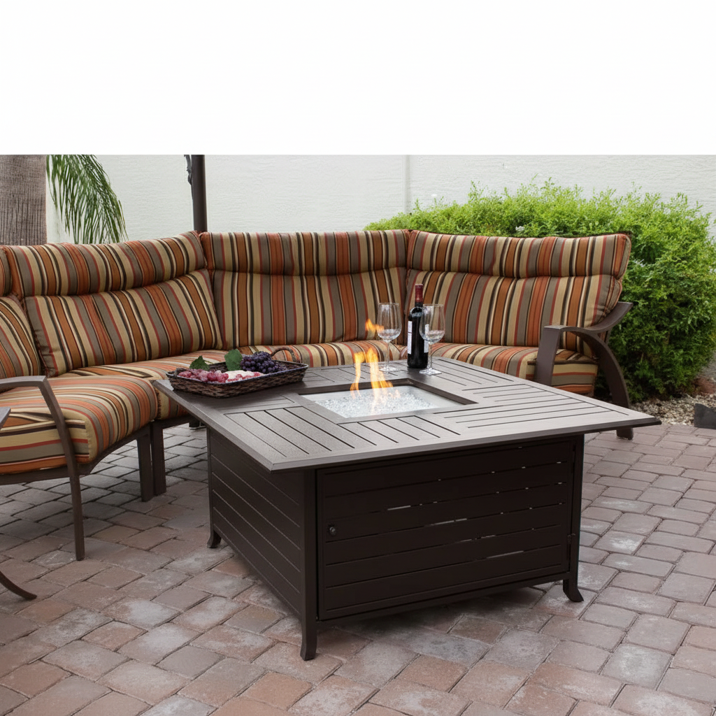 45 In. Square Slatted Aluminum Firepit in Bronze