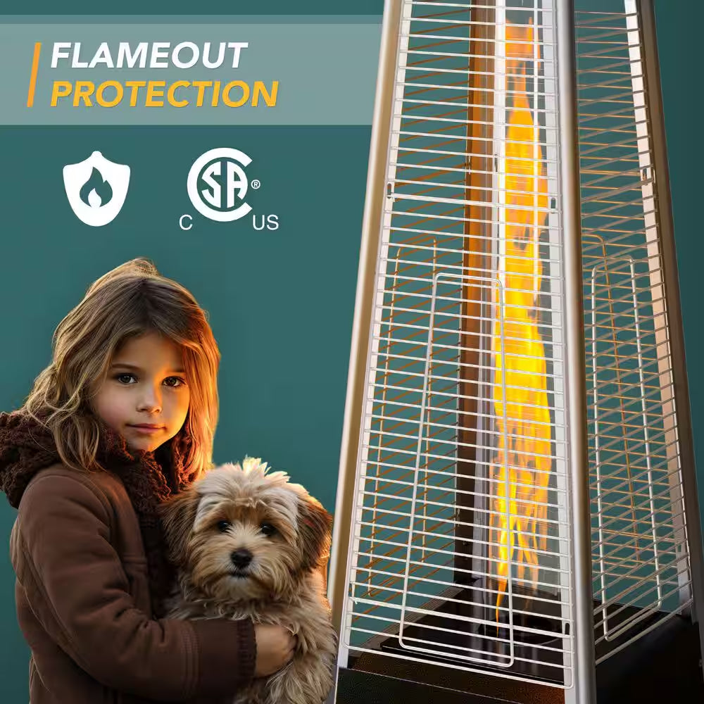 42,000 BTU Stainless Steel Pyramid Flame Propane Patio Heater with Wheels