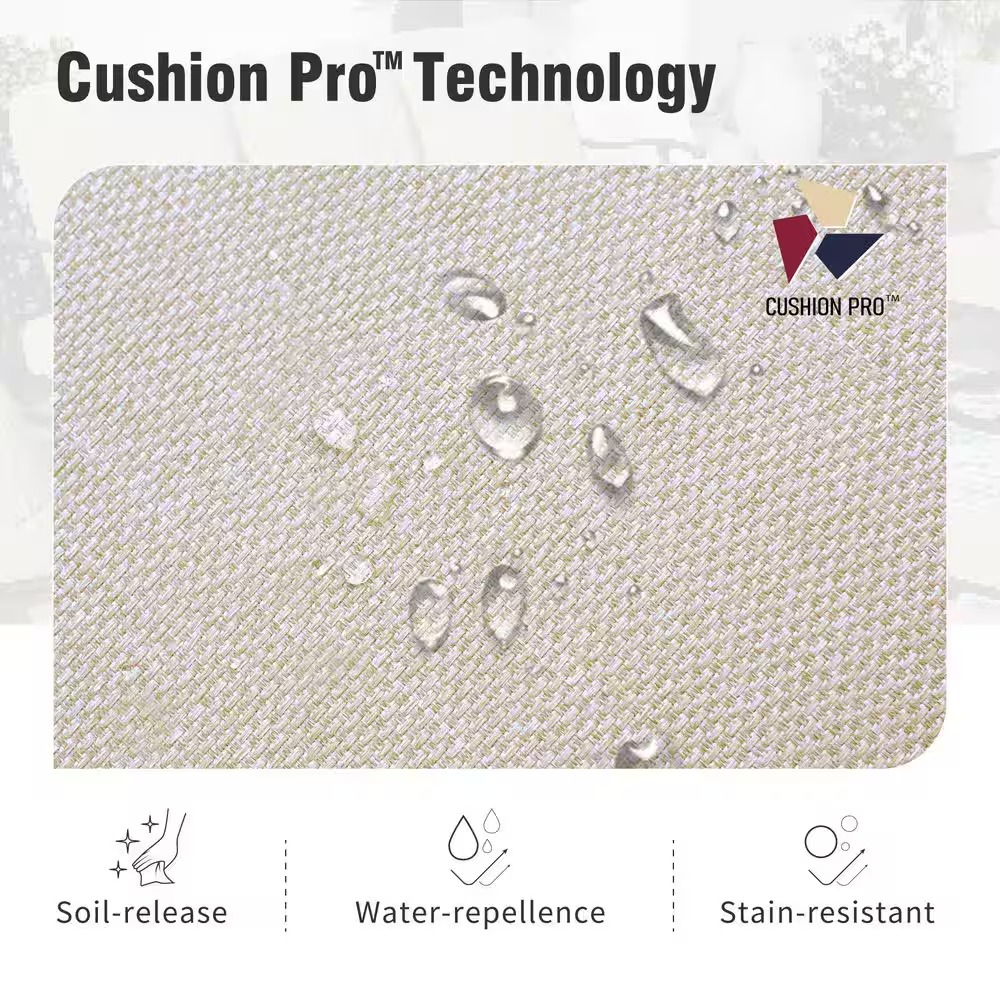 Black Metal Meshed 7 Seat 6-Piece Steel Outdoor Fire Pit Patio Set with Beige Cushions, Black Rectangular Fire Pit Table