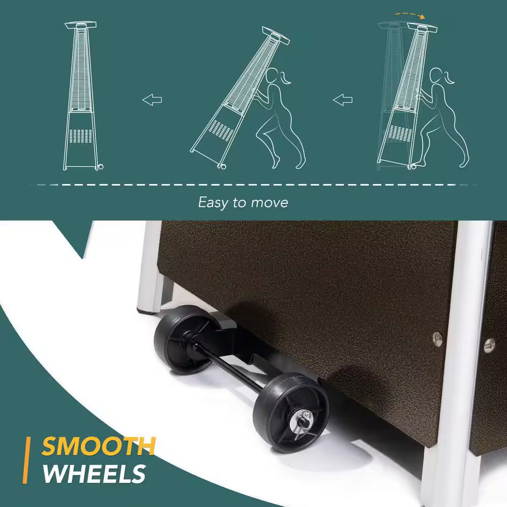 42,000 BTU Stainless Steel Pyramid Flame Propane Patio Heater with Wheels