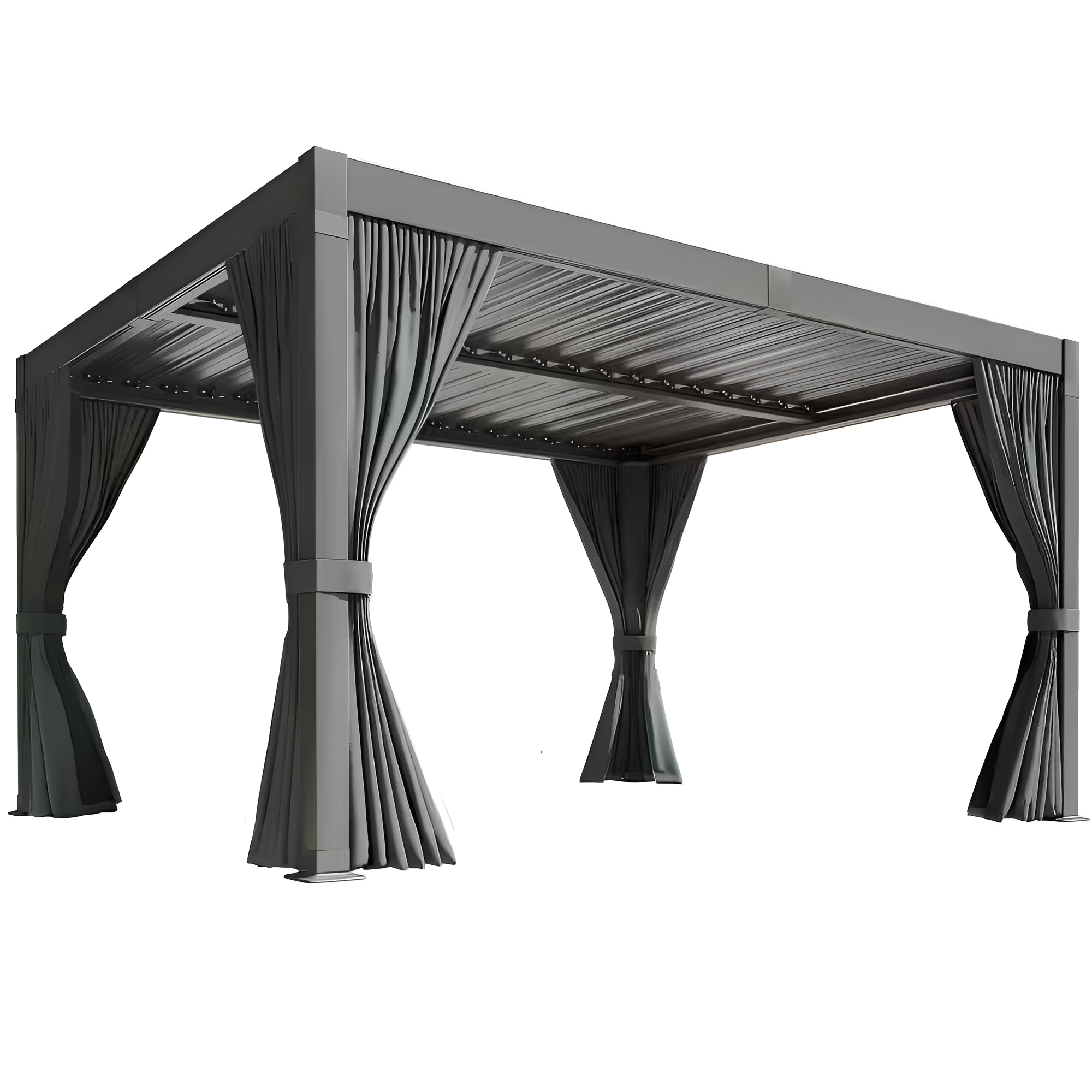 12 Ft. W X 10 Ft. D Aluminum Pergola with Adjustable Louvered Roof, Waterproof Curtains and Nets