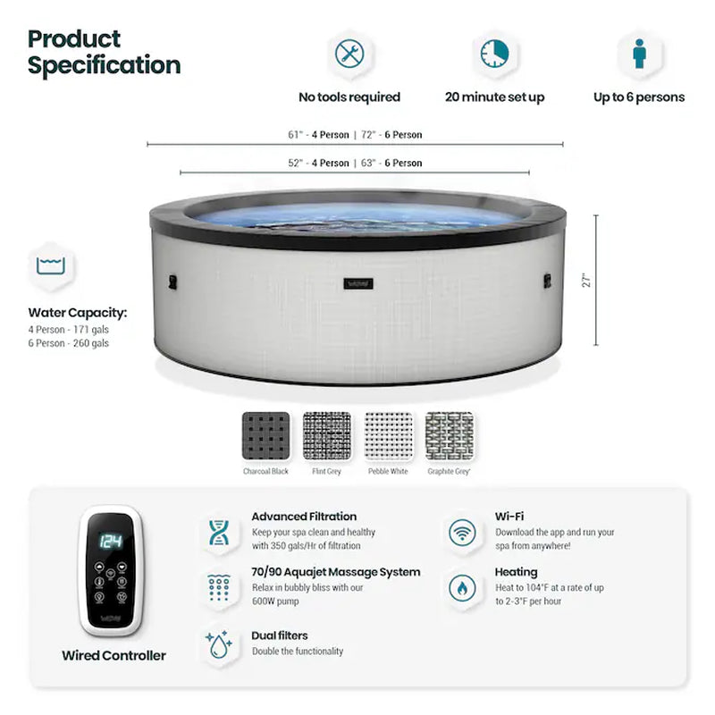 90 Jet 6 -Person round Hot Tub (Cover Included)