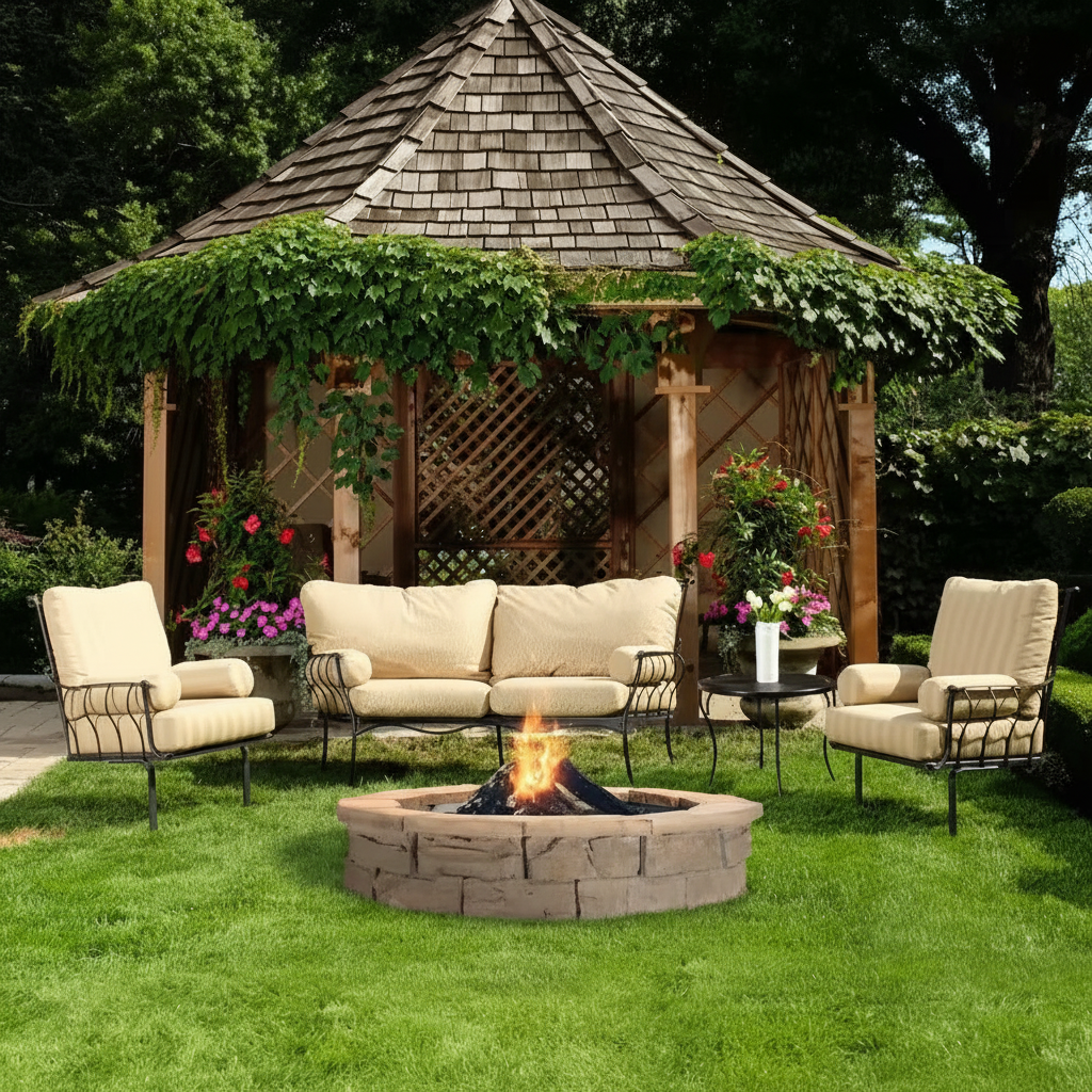 44 In. Fossill Brown round Fire Pit Kit