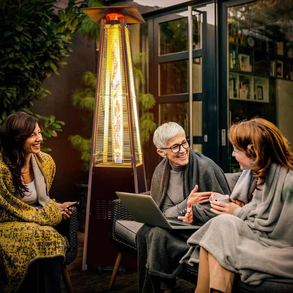 42,000 BTU Stainless Steel Pyramid Flame Propane Patio Heater with Wheels